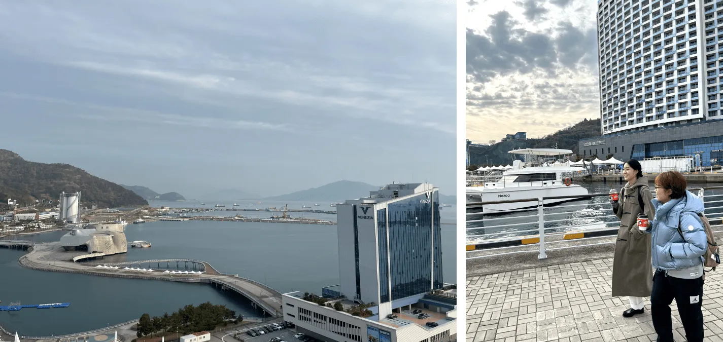 여수 바다가 보이는 숙소뷰와 출근길